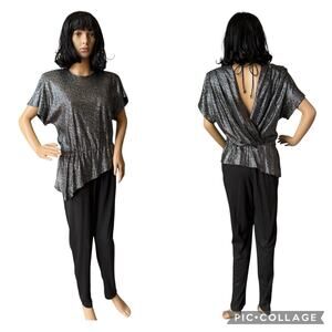 American Vintage PG Collections Jumpsuit open back black sliver metallic medium